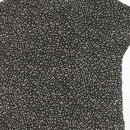 SIMON JERSEY Womens Black Floral Polyester Basic T-Shirt Size 10 Round Neck