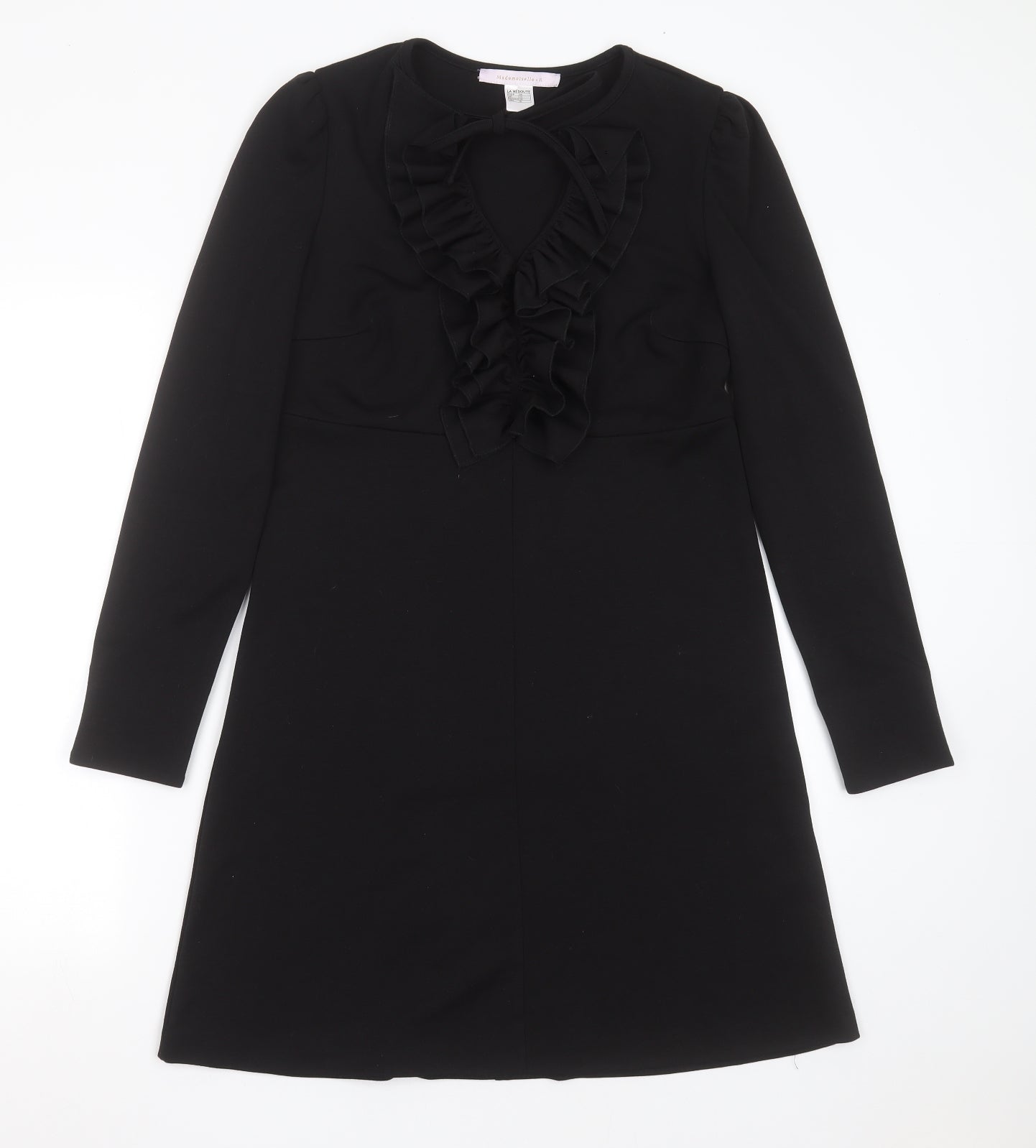 Mademoiselle R Womens Black  Polyester A-Line  Size 10  Round Neck  - ruffle detail