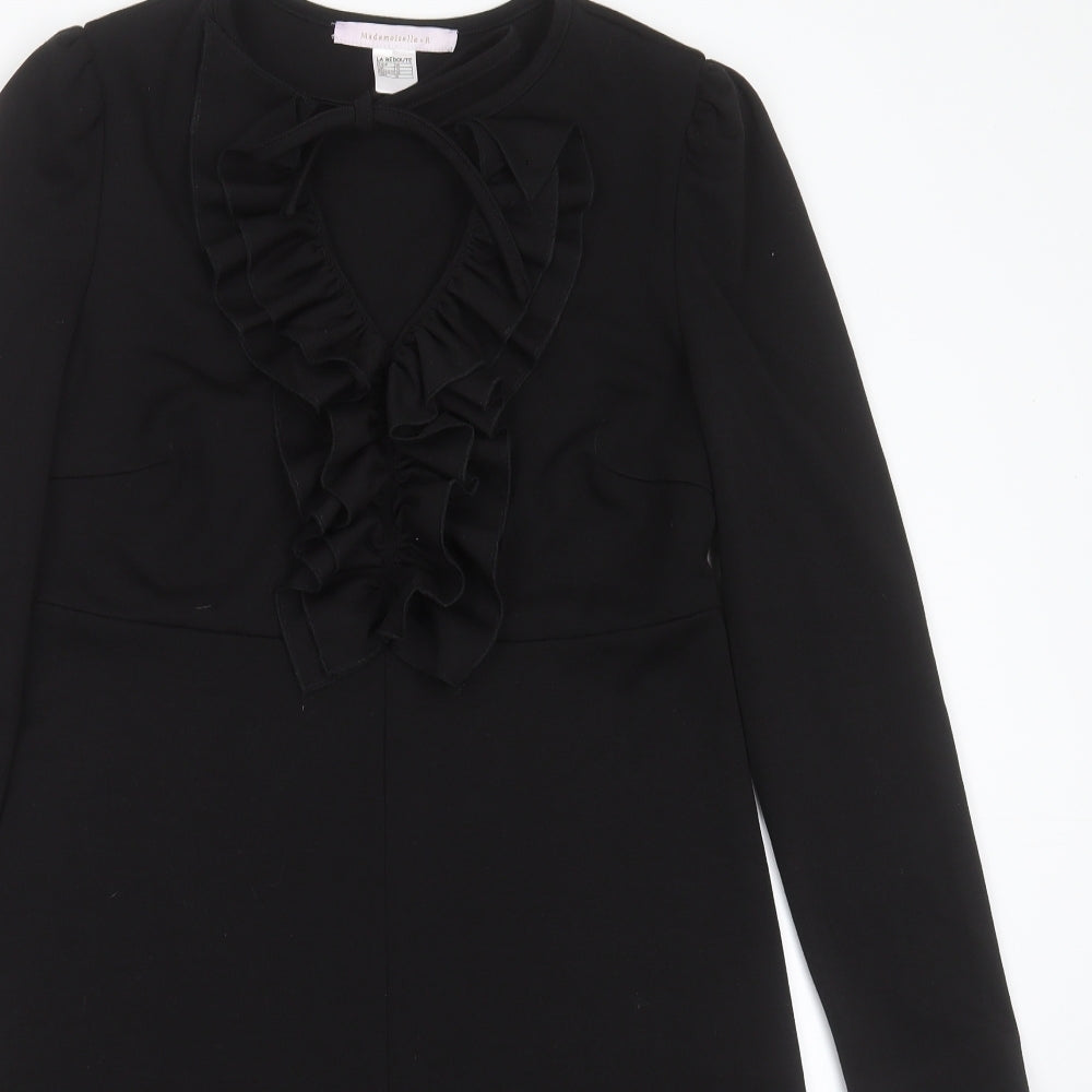 Mademoiselle R Womens Black  Polyester A-Line  Size 10  Round Neck  - ruffle detail
