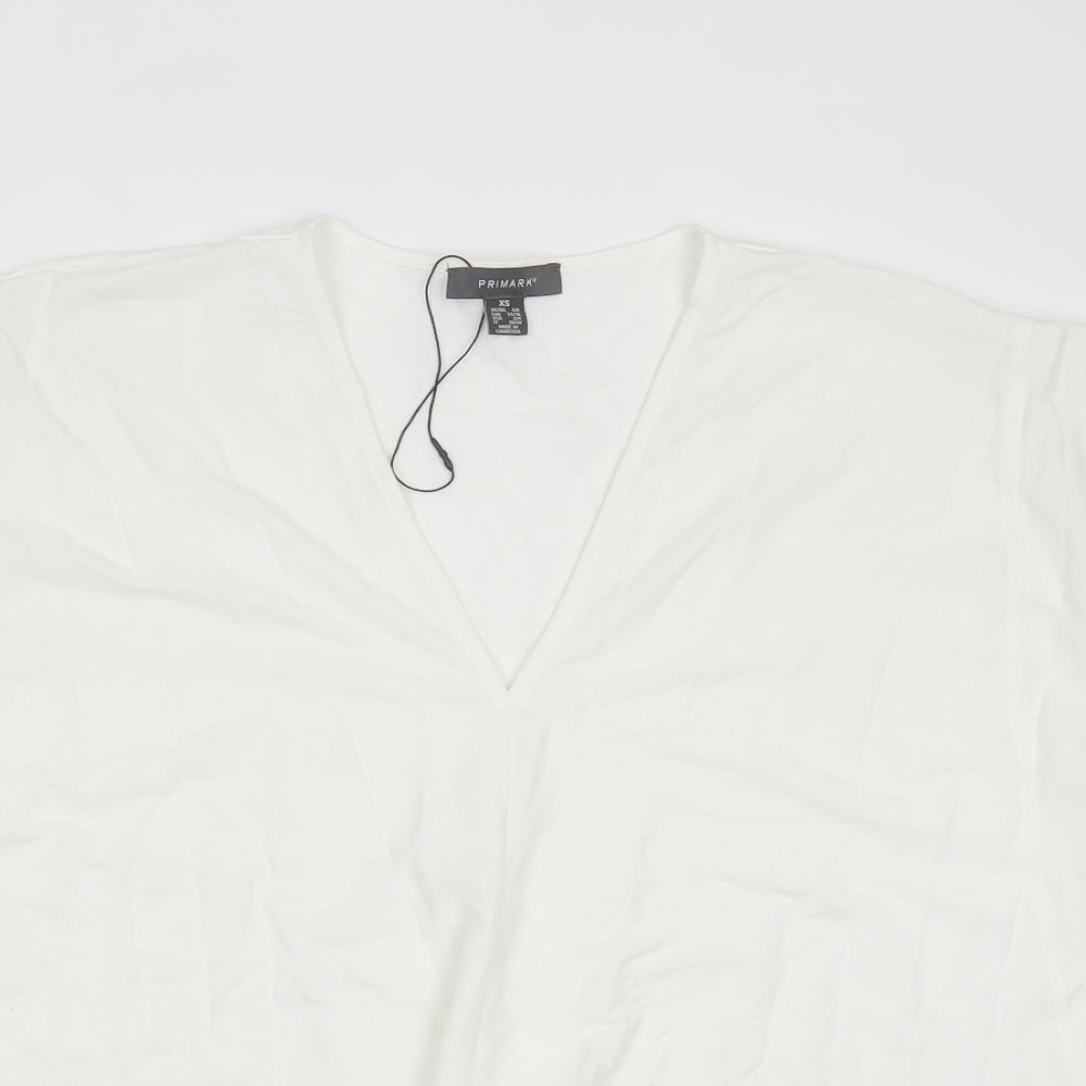 Primark Womens White  Viscose Basic Blouse Size XS V-Neck