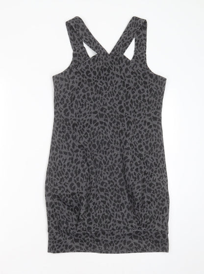 Preworn Womens Grey Animal Print Polyester Mini  Size 8  Round Neck