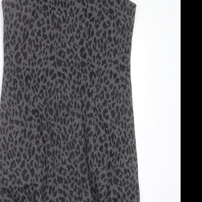 Preworn Womens Grey Animal Print Polyester Mini  Size 8  Round Neck