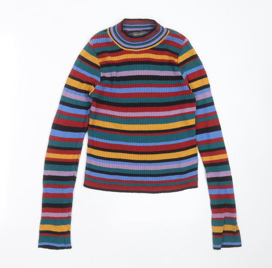 Primark Womens Multicoloured Round Neck Striped Cotton Pullover Jumper Size XS