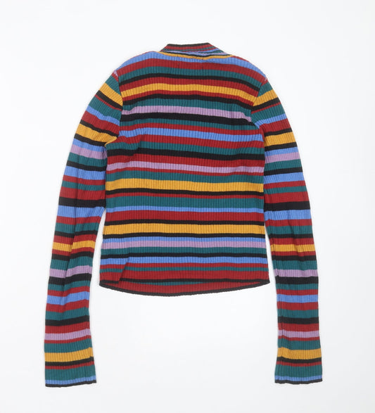 Primark Womens Multicoloured Round Neck Striped Cotton Pullover Jumper Size XS