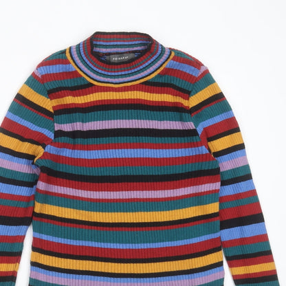 Primark Womens Multicoloured Round Neck Striped Cotton Pullover Jumper Size XS