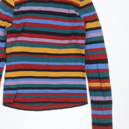 Primark Womens Multicoloured Round Neck Striped Cotton Pullover Jumper Size XS