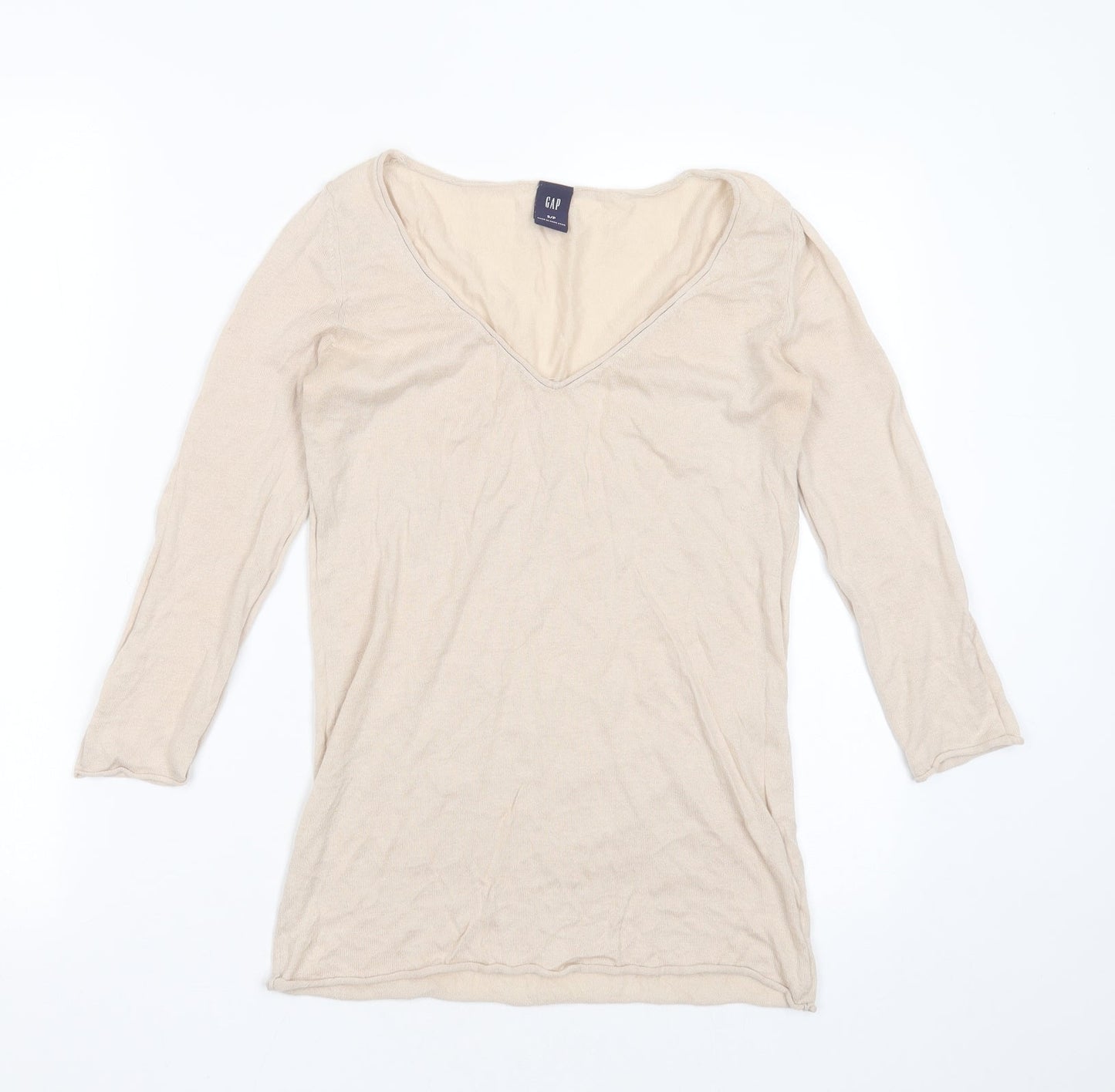Gap Womens Beige V-Neck  Cotton Pullover Jumper Size S