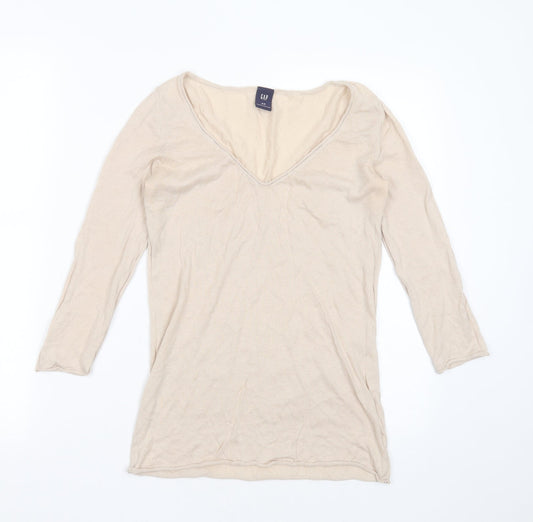 Gap Womens Beige V-Neck  Cotton Pullover Jumper Size S