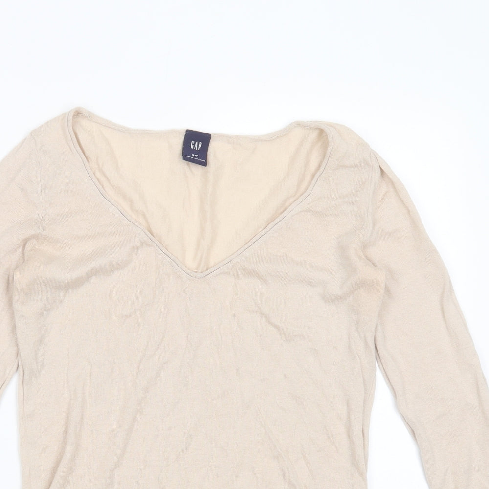 Gap Womens Beige V-Neck  Cotton Pullover Jumper Size S