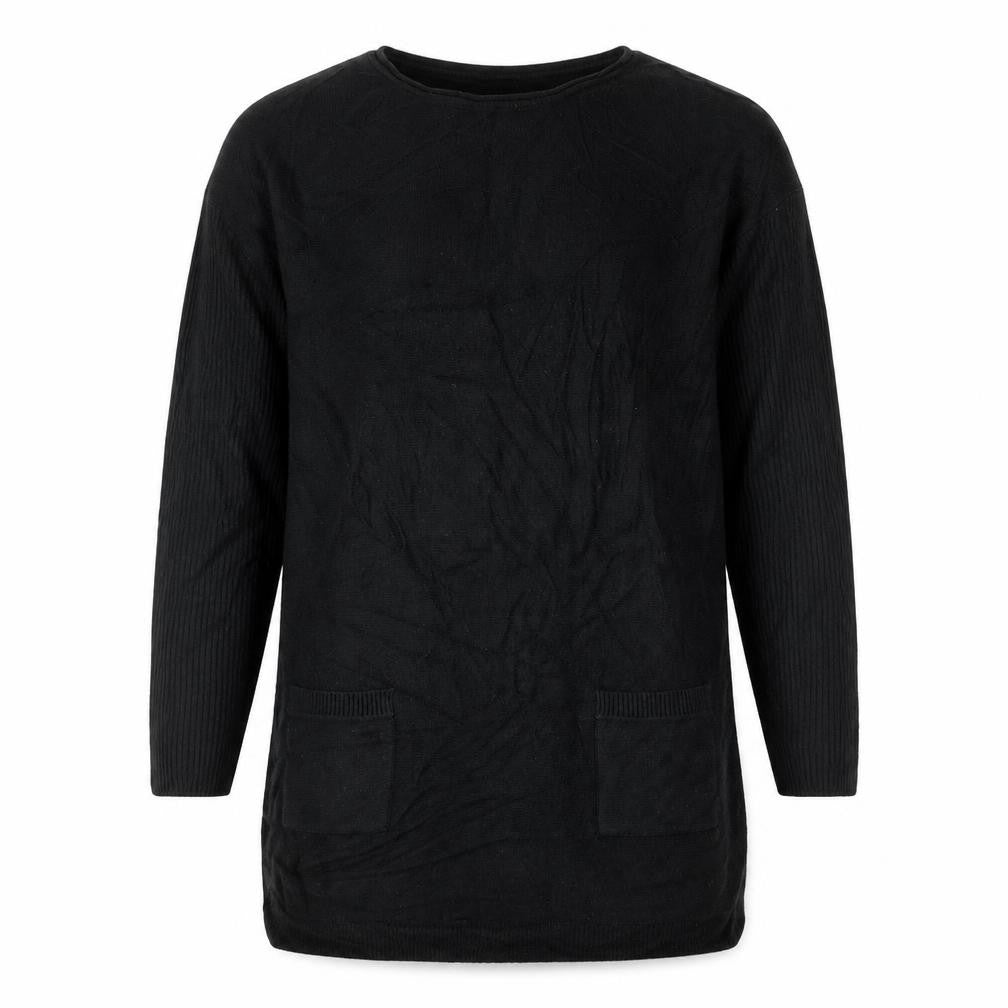 Front view of Papaya women’s black round neck acrylic jumper, size UK 10
