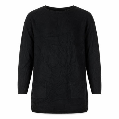 Front view of Papaya women’s black round neck acrylic jumper, size UK 10