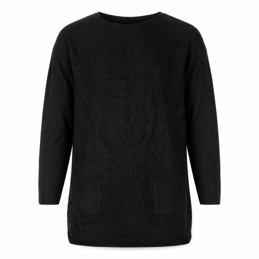 Front view of Papaya women’s black round neck acrylic jumper, size UK 10