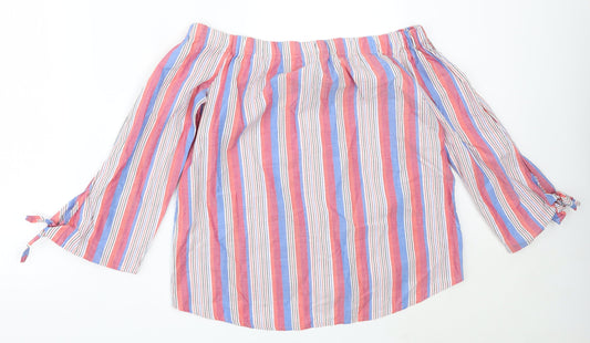 Papaya Womens Red Striped Cotton Basic Blouse Size 8 Off the Shoulder