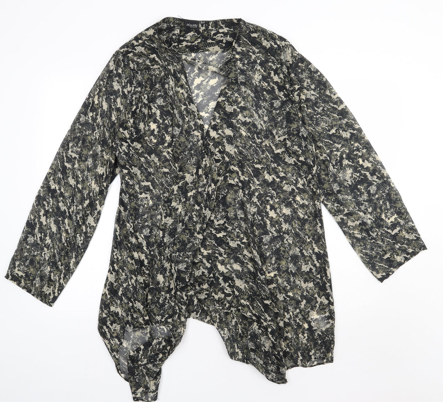 Kushi Womens Green V-Neck Animal Print Polyester Cape Jumper Size 16