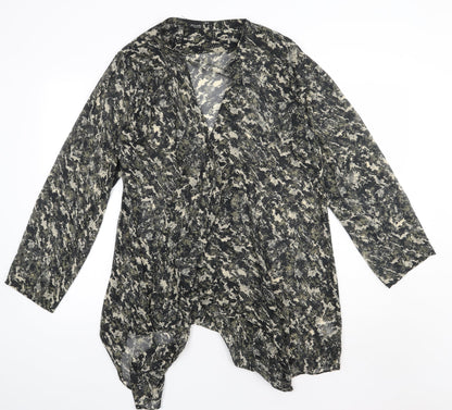 Kushi Womens Green V-Neck Animal Print Polyester Cape Jumper Size 16
