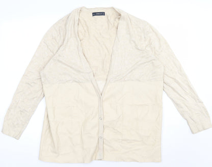 Womens UK Size S Zara Beige Cardigan Jumper