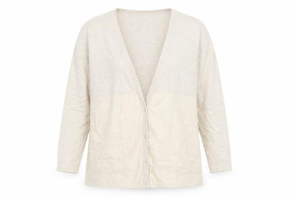 Front view of Zara women’s beige v-neck polyester cardigan jumper, size S