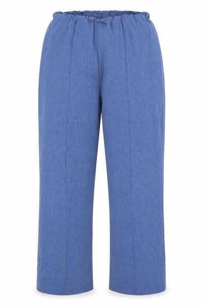 Front view of emma women’s blue polyester trousers, size UK 12, 28-inch leg regular
