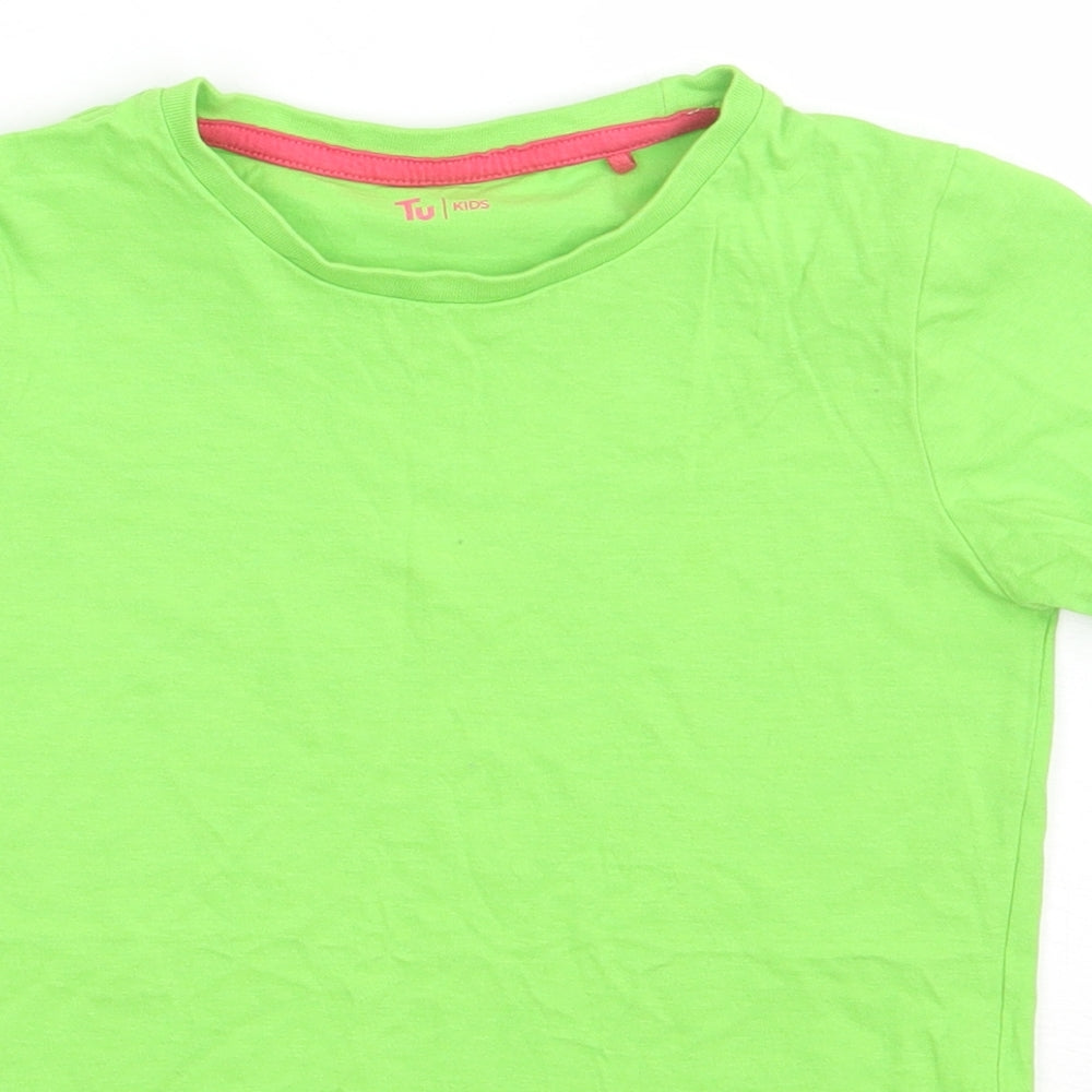 Sainsburys Girls Green  Cotton Basic T-Shirt Size 8 Years Crew Neck Pullover