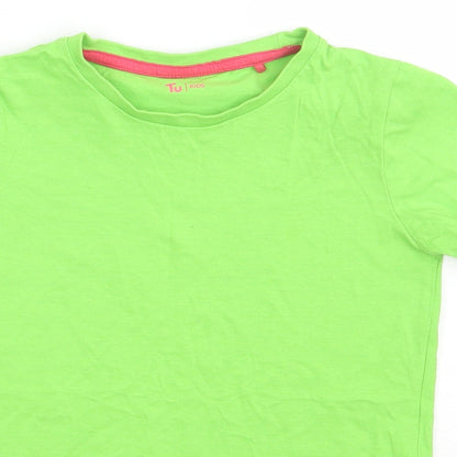 Sainsburys Girls Green  Cotton Basic T-Shirt Size 8 Years Crew Neck Pullover