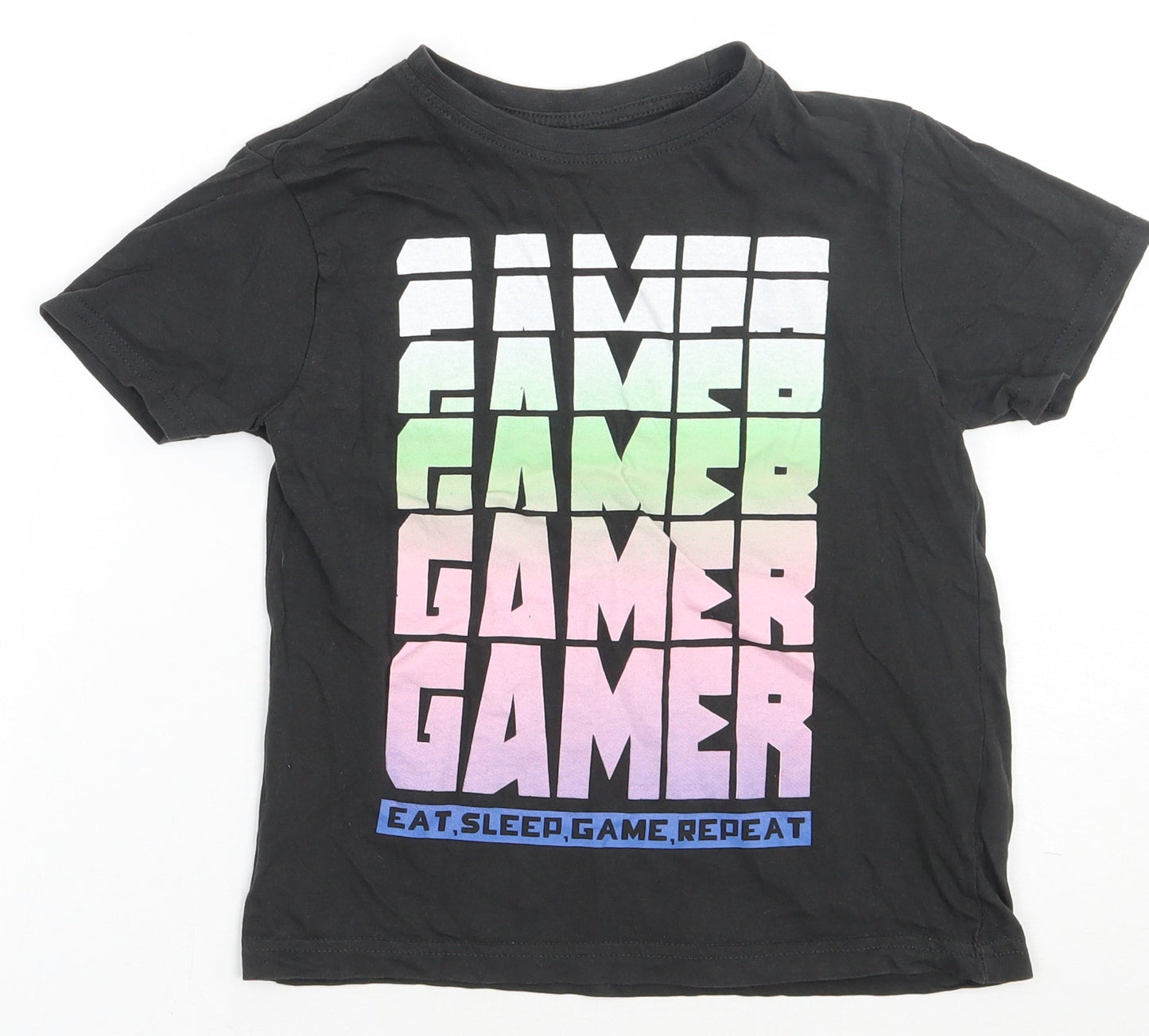 Primark Boys Grey  Cotton Basic T-Shirt Size 7-8 Years Crew Neck Pullover - Gamer