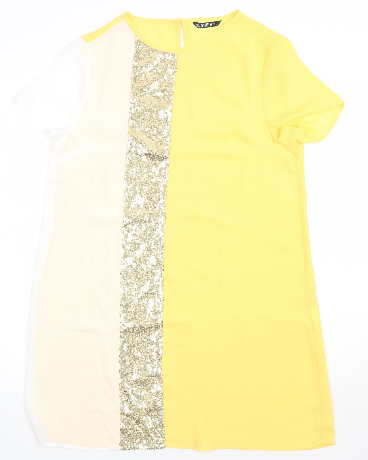 SheIn Womens Yellow Striped Polyester A-Line  Size S  Crew Neck Pullover - Sparkly