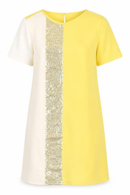 SheIn Womens Yellow Striped Polyester A-Line  Size S  Crew Neck Pullover - Sparkly