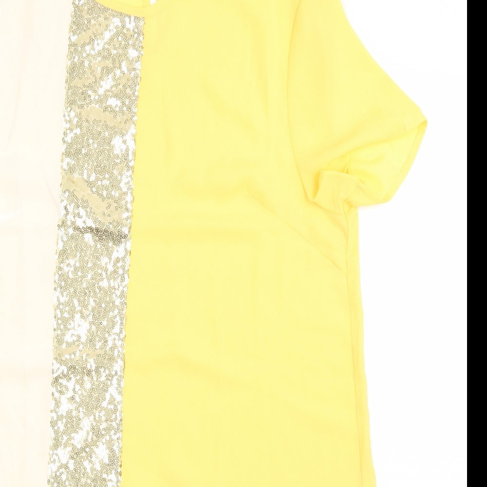 SheIn Womens Yellow Striped Polyester A-Line  Size S  Crew Neck Pullover - Sparkly