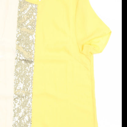 SheIn Womens Yellow Striped Polyester A-Line  Size S  Crew Neck Pullover - Sparkly