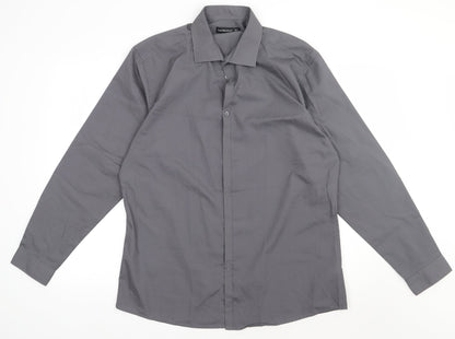 Primark Mens Grey  Polyester  Button-Up Size 16.5 Collared Button