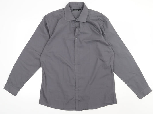 Primark Mens Grey  Polyester  Button-Up Size 16.5 Collared Button