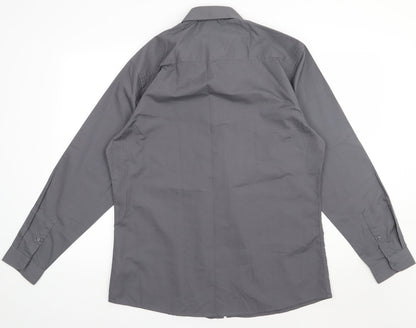 Primark Mens Grey  Polyester  Button-Up Size 16.5 Collared Button