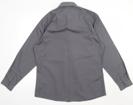 Primark Mens Grey  Polyester  Button-Up Size 16.5 Collared Button