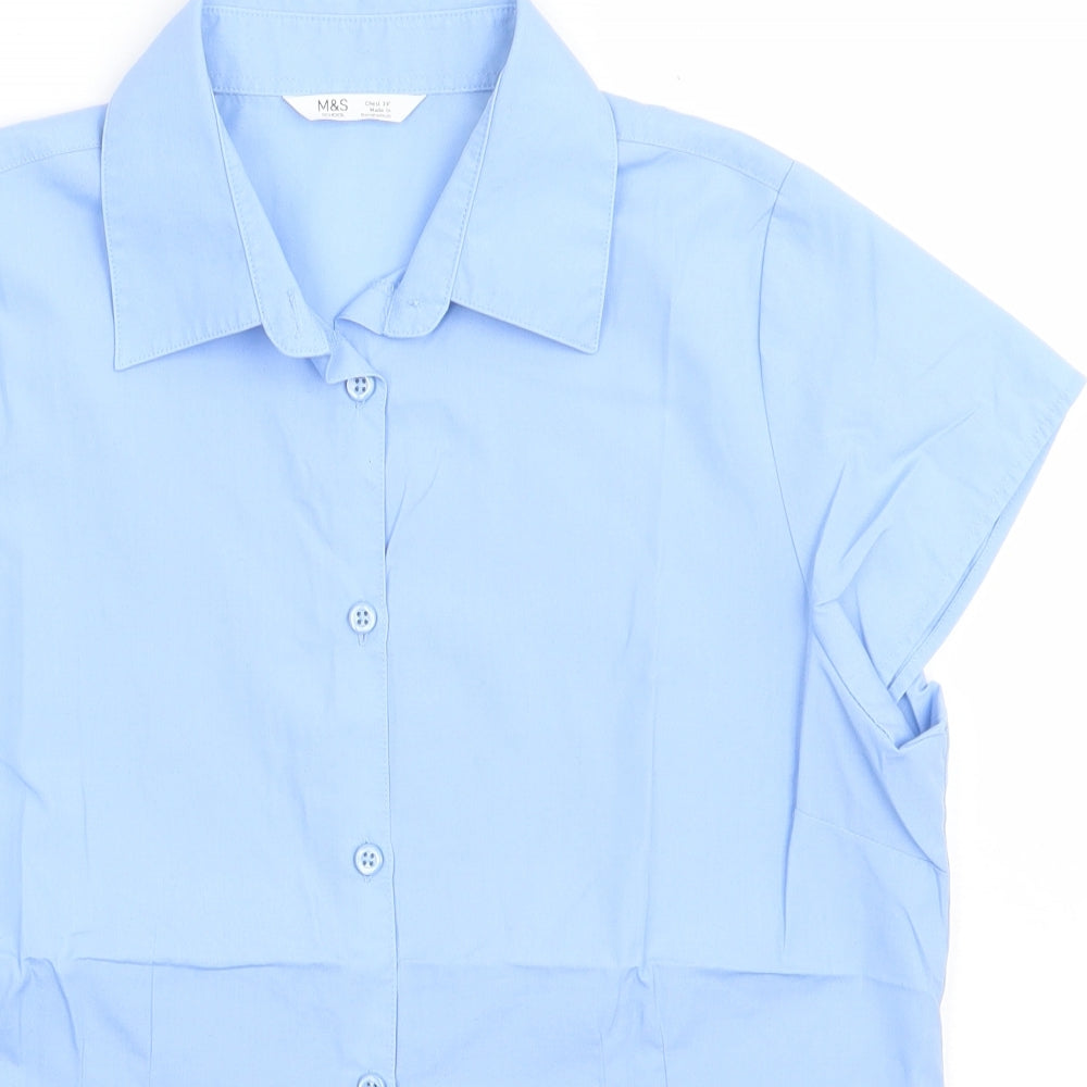 Marks and Spencer Boys Blue  Polyester Basic Button-Up Size 14 Years Collared Button - school Wear