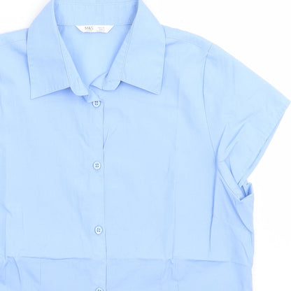 Marks and Spencer Boys Blue  Polyester Basic Button-Up Size 14 Years Collared Button - school Wear