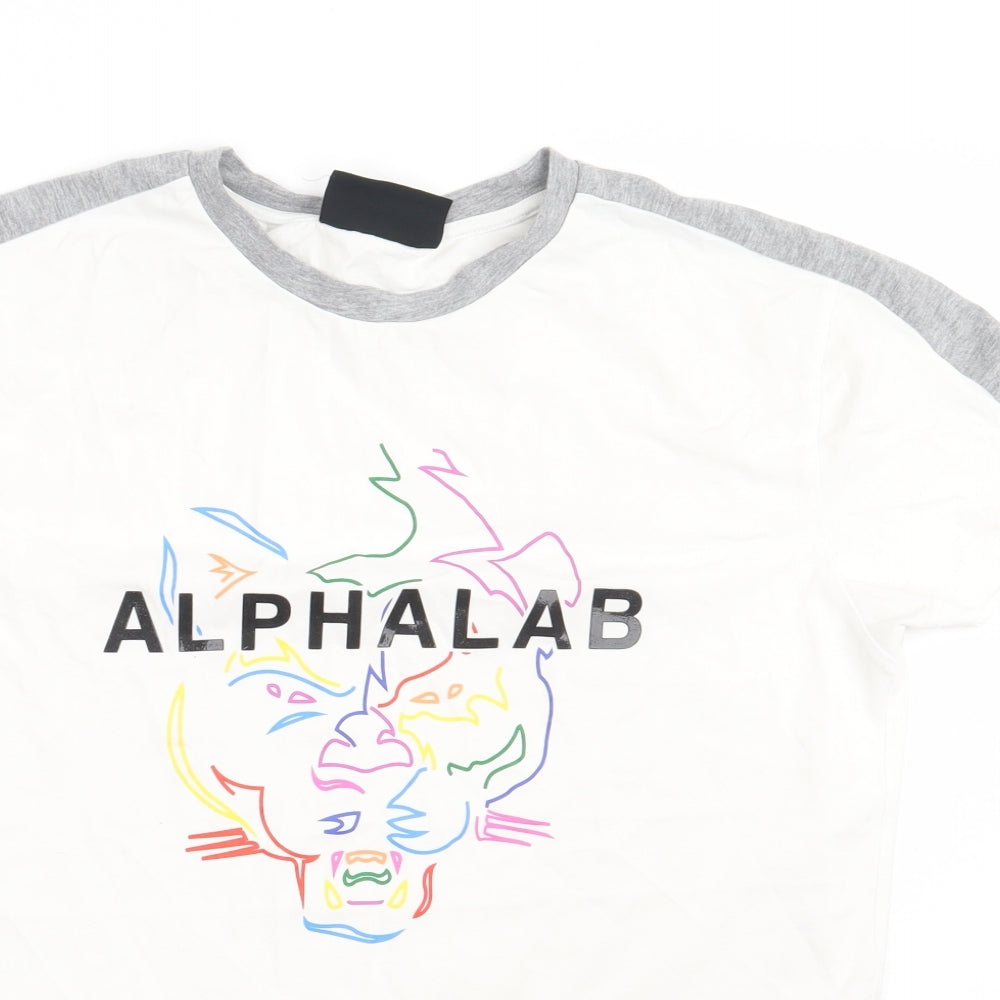 alphalab Mens White  Cotton  T-Shirt Size M Crew Neck