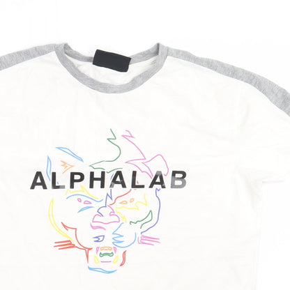 alphalab Mens White  Cotton  T-Shirt Size M Crew Neck