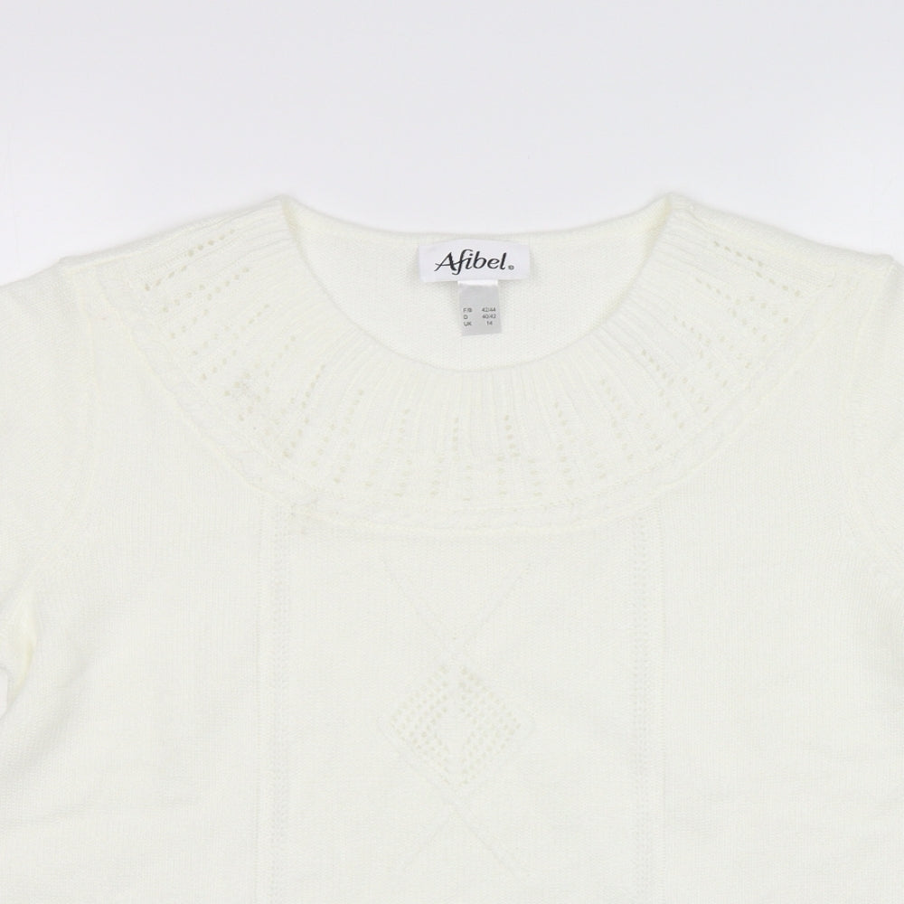 Womens UK Size 14 Afibel White Pullover Jumper
