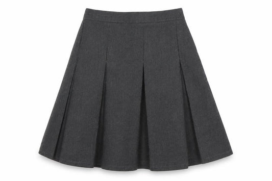 Front view of Marks & Spencer girls’ grey polyester a-line skirt, size 9-10, years regular