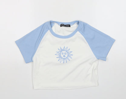 Shein  Womens Multicoloured  Polyester Cropped T-Shirt Size S Round Neck