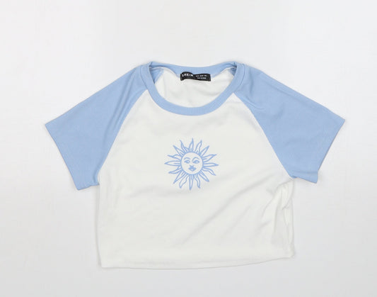 Shein  Womens Multicoloured  Polyester Cropped T-Shirt Size S Round Neck