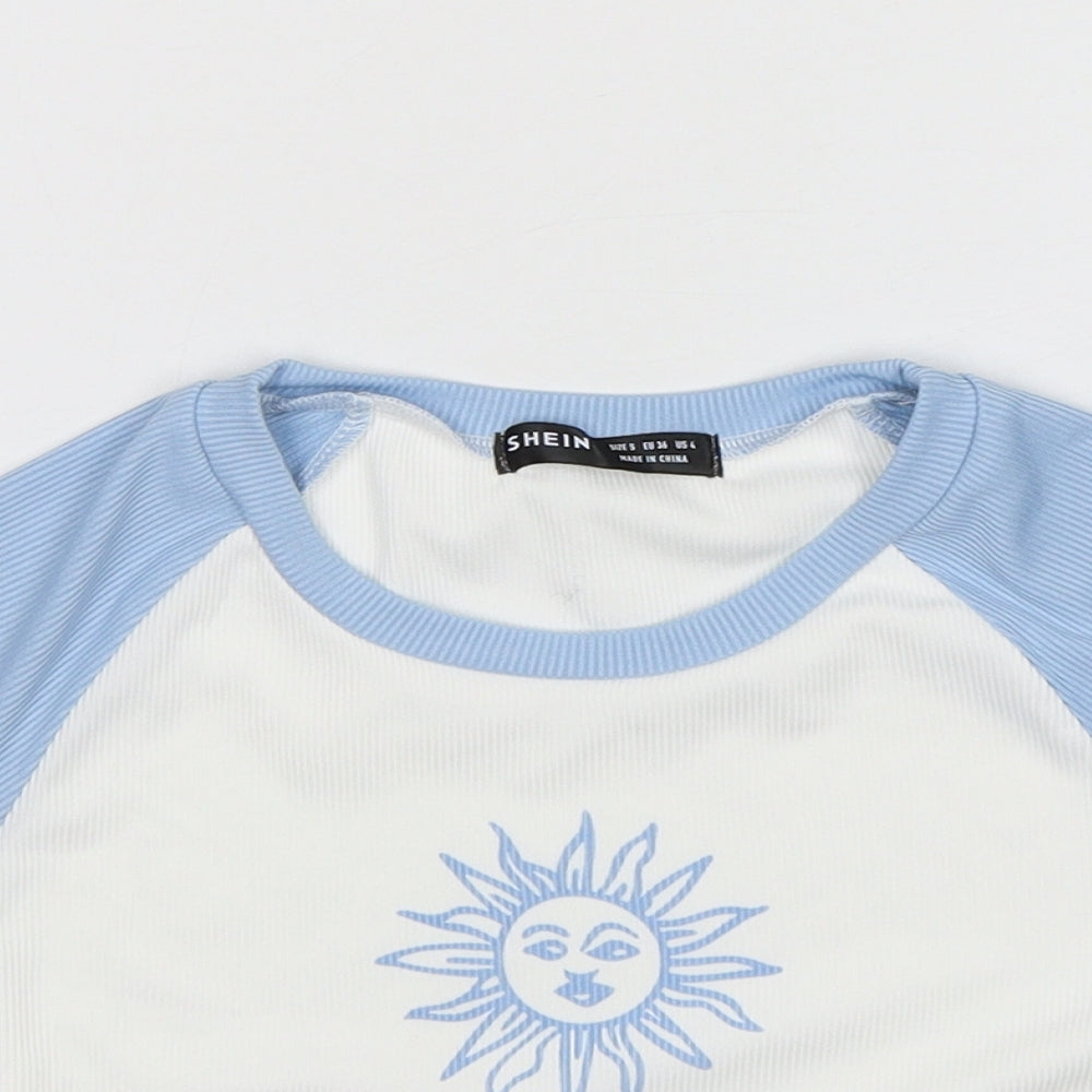 Shein  Womens Multicoloured  Polyester Cropped T-Shirt Size S Round Neck