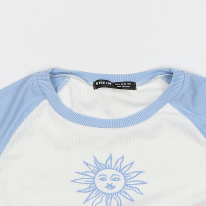 Shein  Womens Multicoloured  Polyester Cropped T-Shirt Size S Round Neck