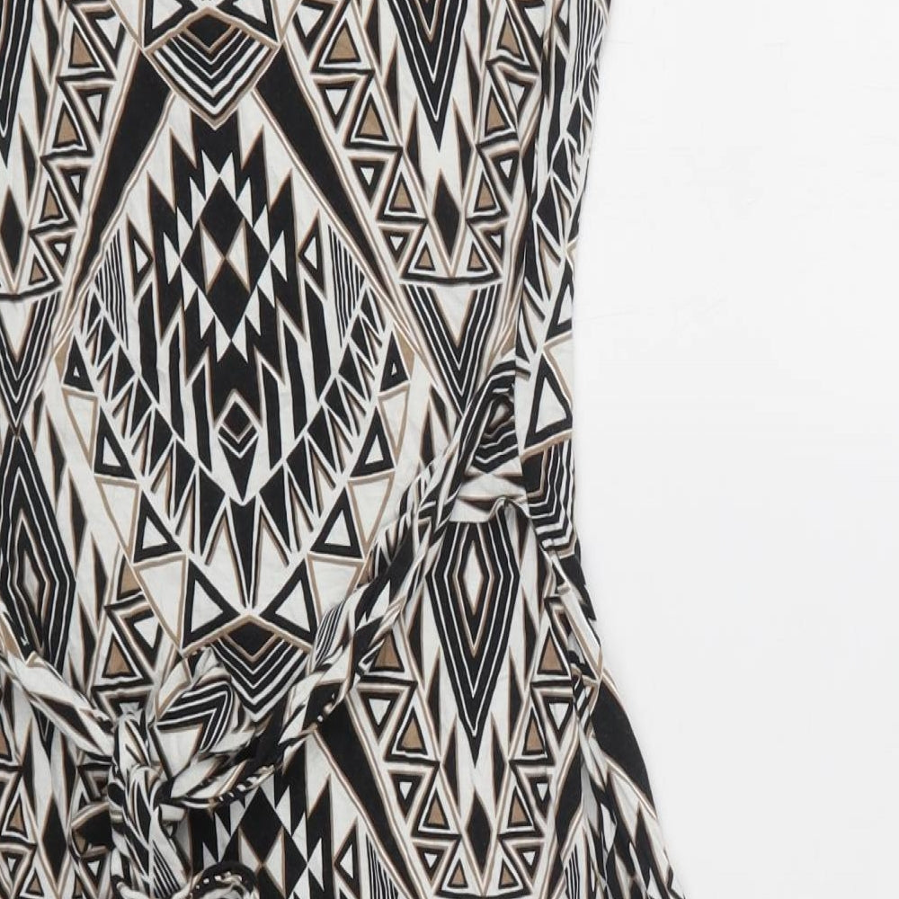 Wallis Womens Black Geometric Viscose Bodycon  Size 12  Crew Neck
