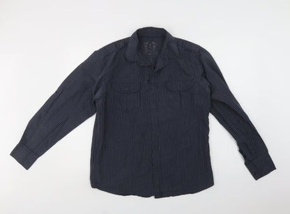 Primark Mens Beige Striped Cotton  Button-Up Size L Collared Button