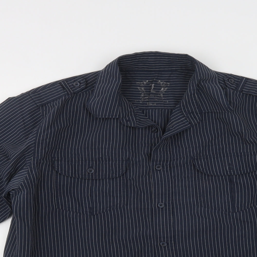 Primark Mens Beige Striped Cotton  Button-Up Size L Collared Button