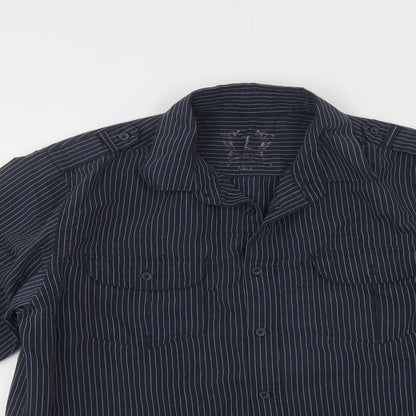 Primark Mens Beige Striped Cotton  Button-Up Size L Collared Button