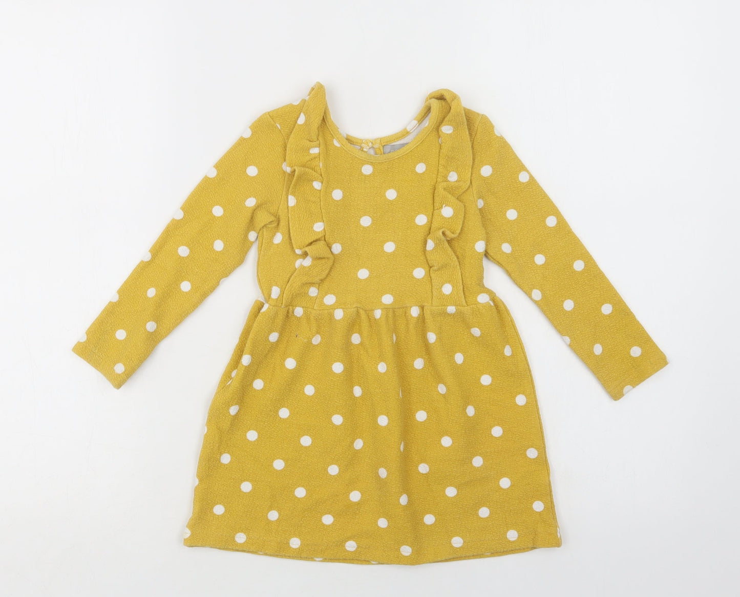 Primark Girls Yellow Polka Dot Cotton Fit & Flare  Size 2-3 Years  Crew Neck