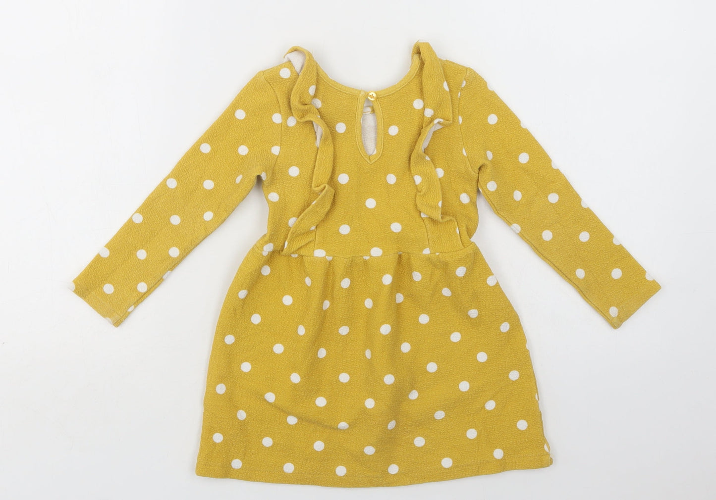 Primark Girls Yellow Polka Dot Cotton Fit & Flare  Size 2-3 Years  Crew Neck