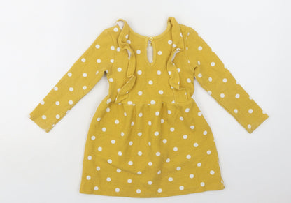 Primark Girls Yellow Polka Dot Cotton Fit & Flare  Size 2-3 Years  Crew Neck